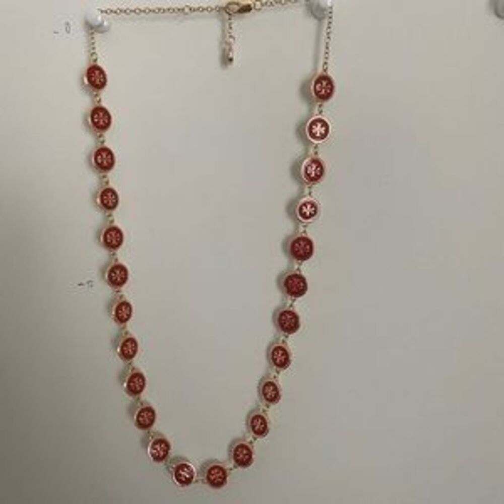 Tory Burch red enameled gold necklace